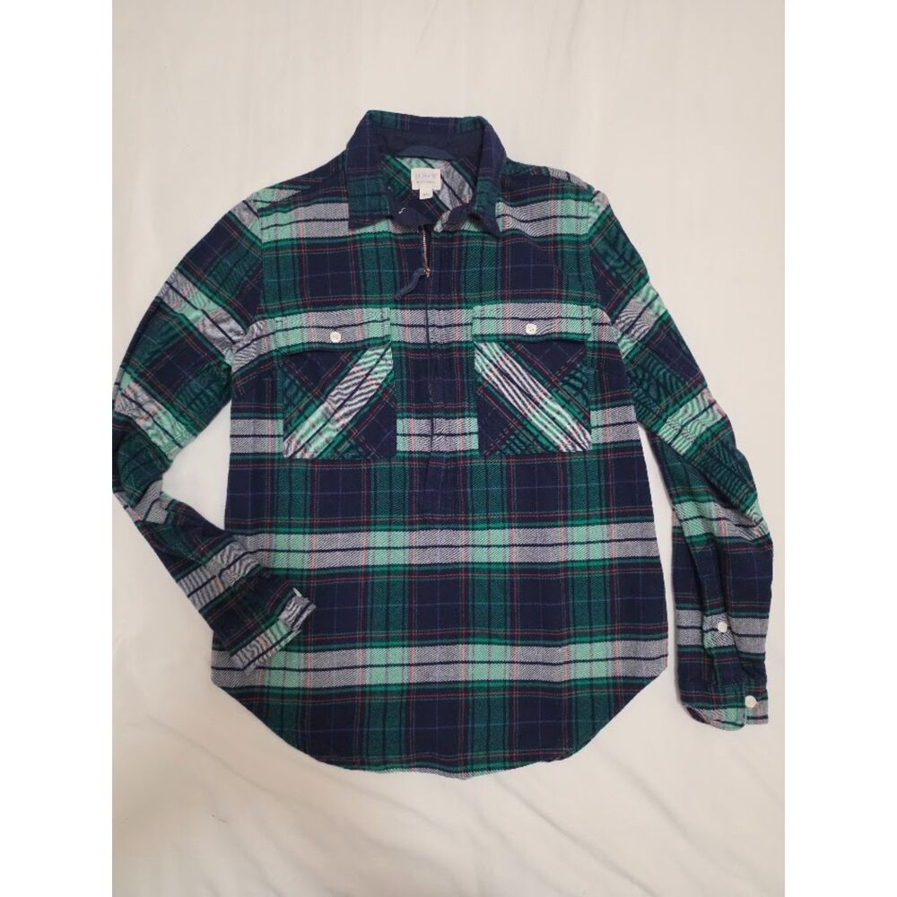 J Crew Buffalo Plaid Shirt Jacket Shaket Half Zip Flannel XS